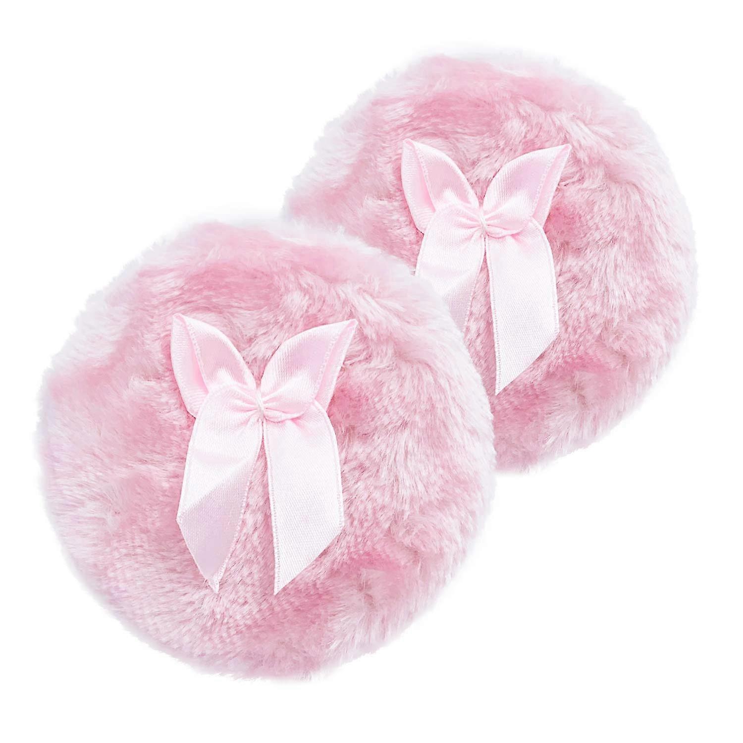 Large Body Powder Puff, Soft and Furry Puff with Ribbon Handle, Suitable for Most People,Set of 2 ,4 Inch(Pink)