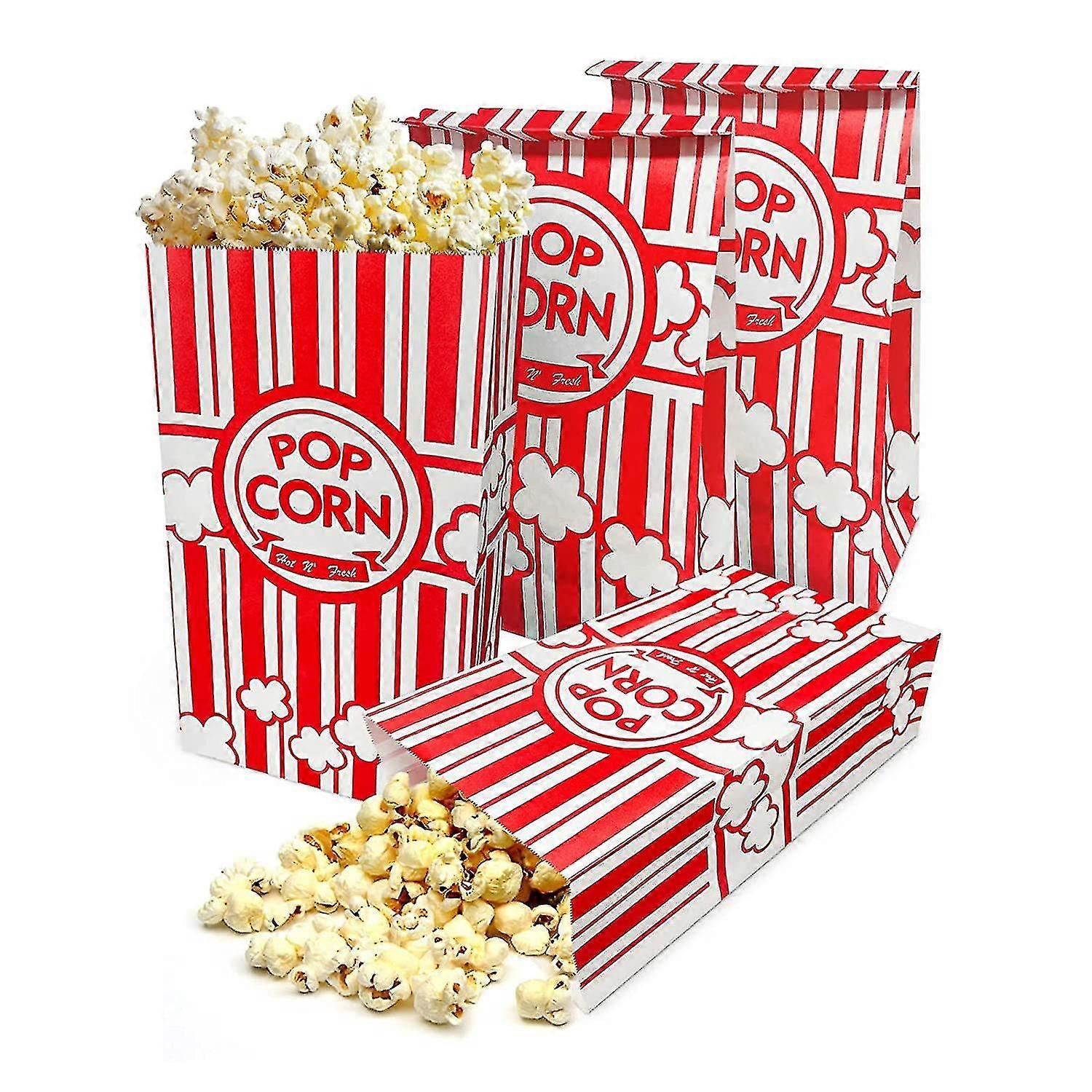 100個フラットボトムポップコーンバッグ。家族映画の夜のための2オンス紙ポップコーンバッグ