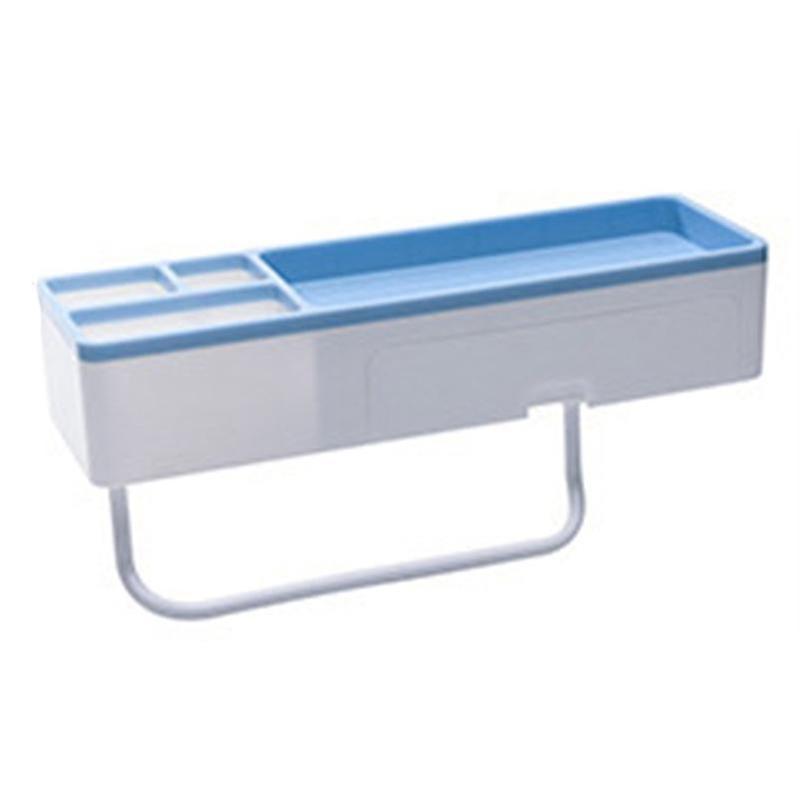 Bathroom Shelf Organizer Wall Mounted Rack With Towel Bar Blue