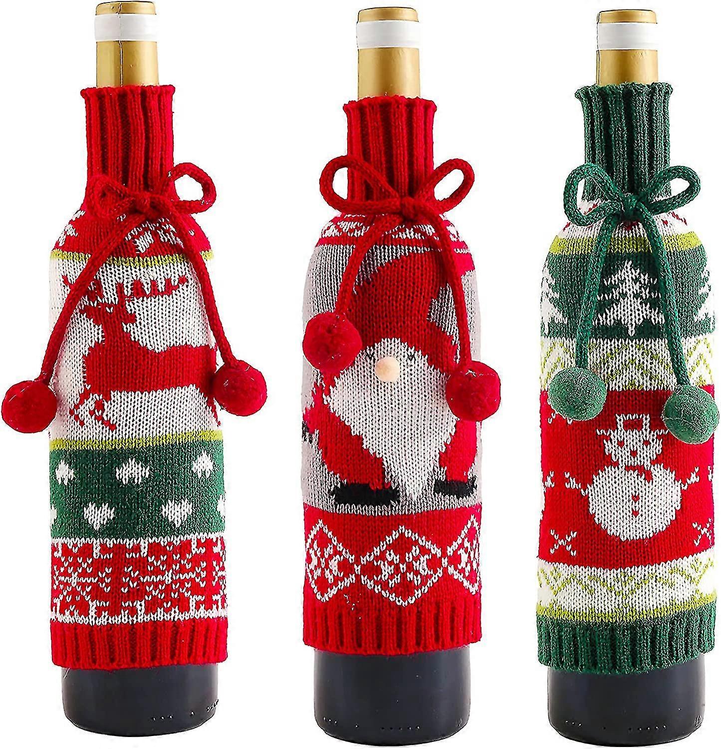 Christmas Wine Bottle Cover Handmade Wine Bottle Sweater Knitted Wine Bottle Cover Snowman Reindeer Santa Claus Bottle Dress Reusable Wine Bottle Prot