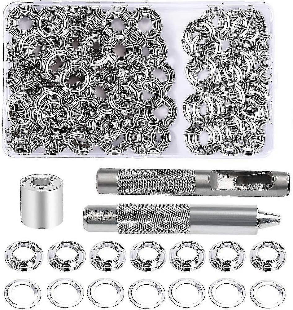 Grommet Eyelets Kit, 100 Sets Eyelets 10mm Eyelets, Tarpaulin Repair Kit, With 3pcs Grommet Grommet Eyelet Tools Kit For Tarp, Fabric, Curtains And Fa