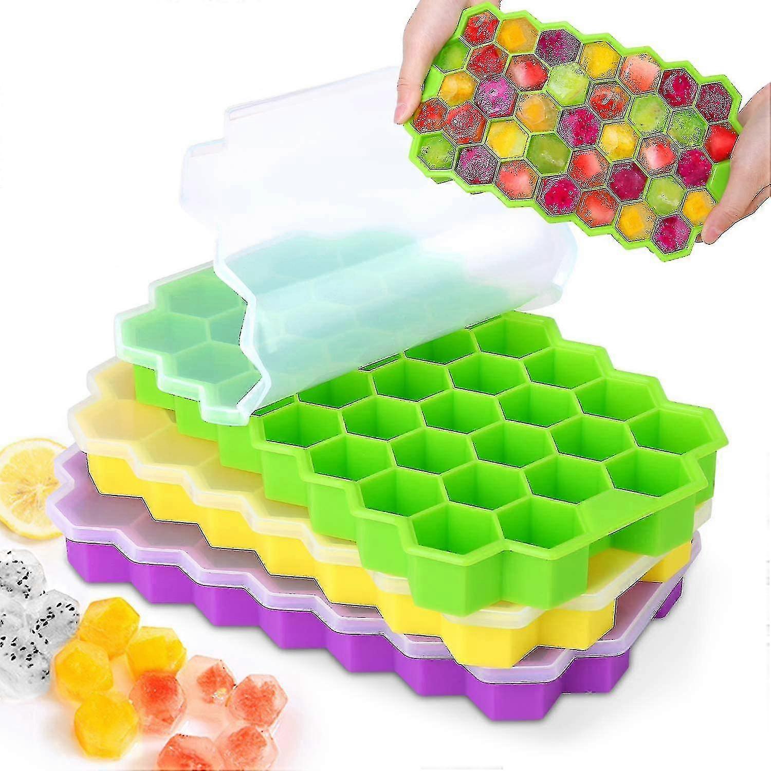 3pcs Silicone Ice Cube Trays With Lid Banmo