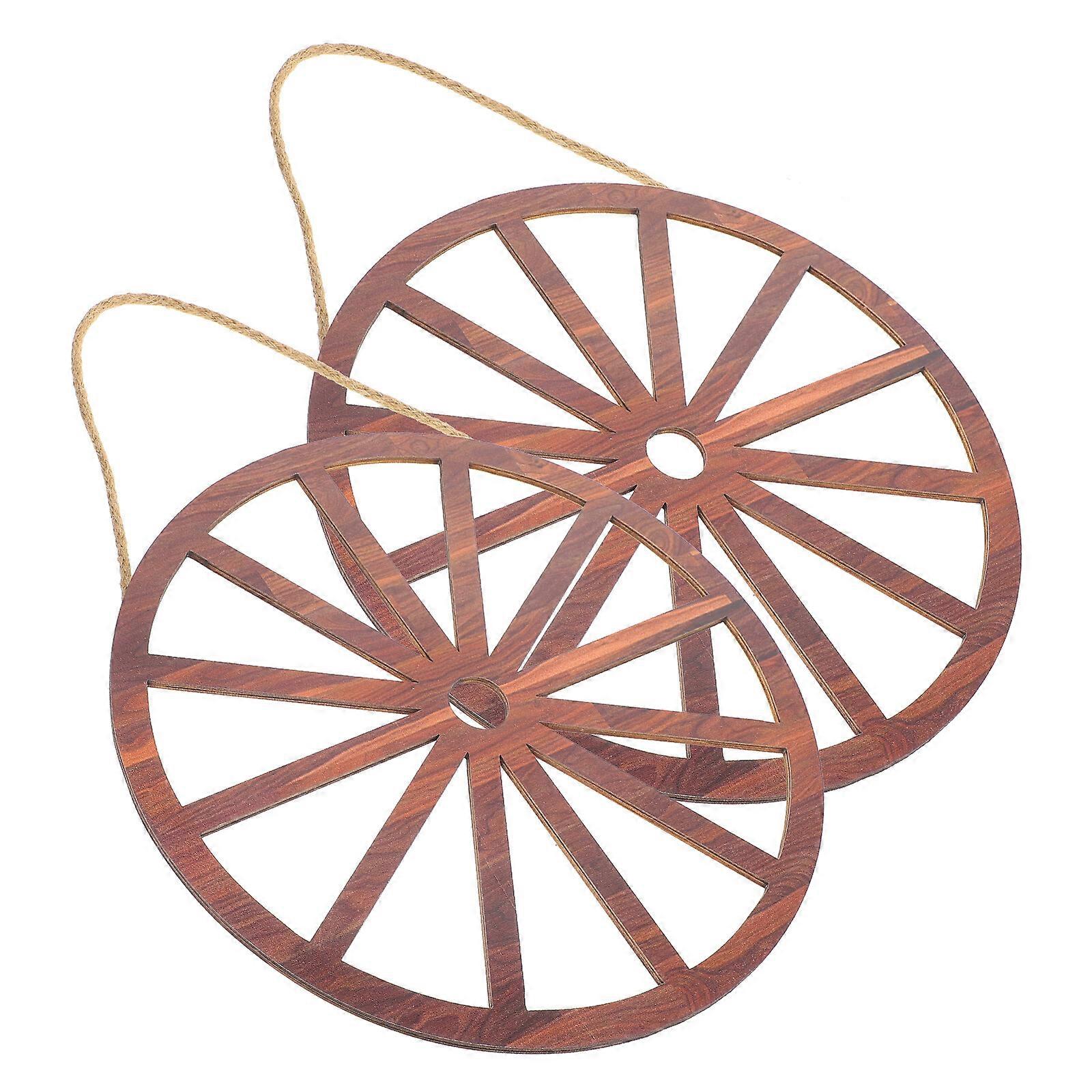 thumbnail image 2 of Wood Wagon Wheel Set Farmhouse Rustic Wood Wagon Wheel Wall Decor Set Of 2 - 24 Inch Dark Brown Country Western Farmhouse Style Wooden Wagon Wheels 2 of 14