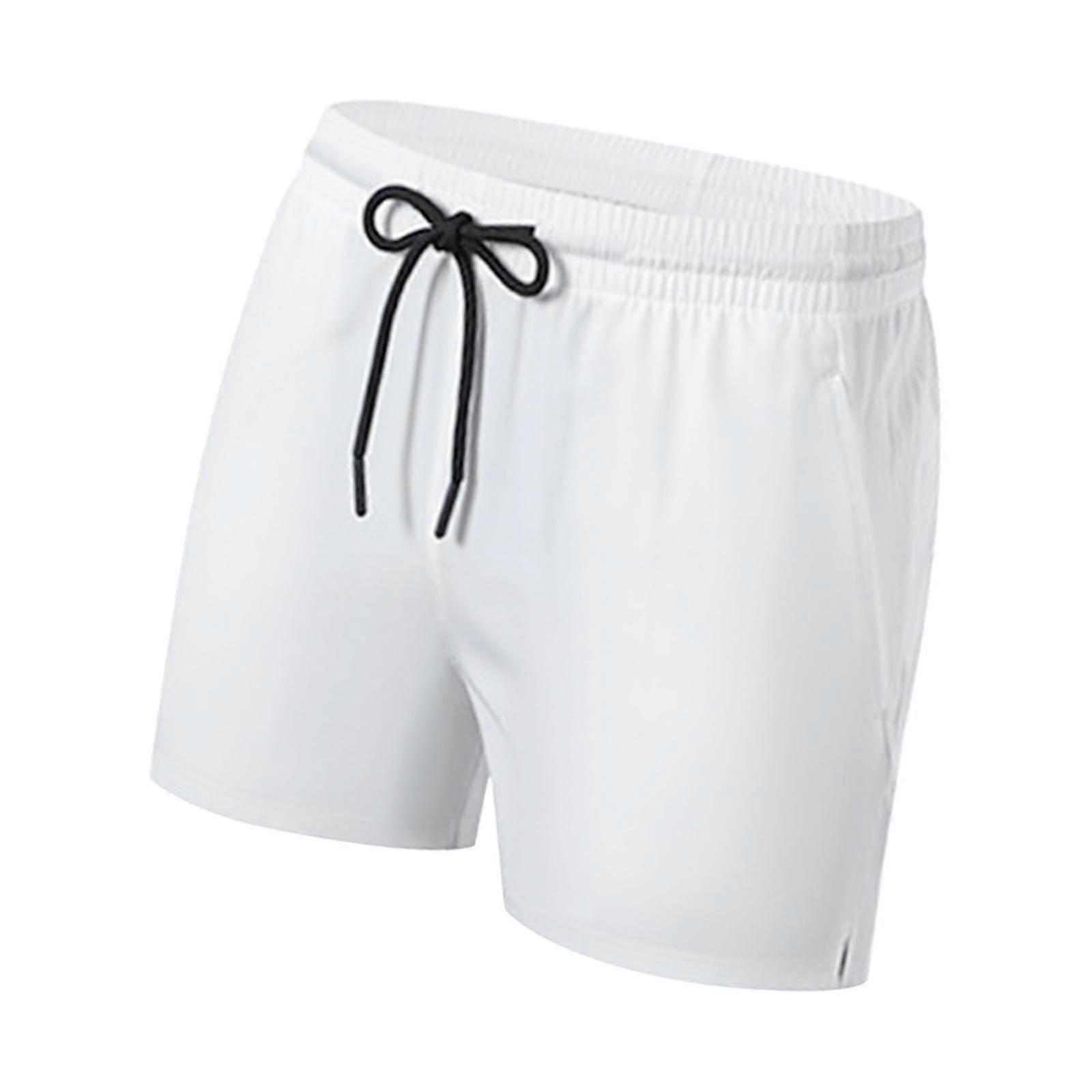 Men Sports Shorts Bodybuilding Loose Gym Running Mens Drawstring Shorts S White-YuJia V