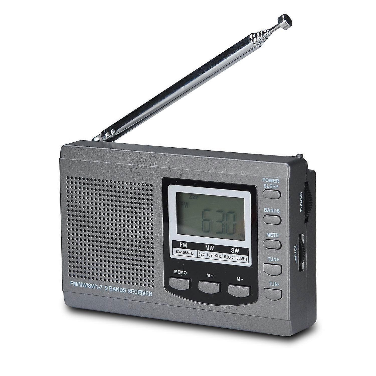Full Band AM / FM / SW DSP Radio Stereo Lautsprecher LCD-Display Wecker (Grau)