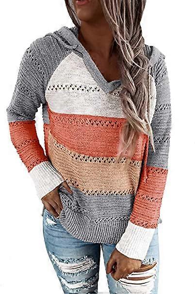 Damen Gestreifte Farbe Block Hoodies Mode V Neck Strickpullover Pullover