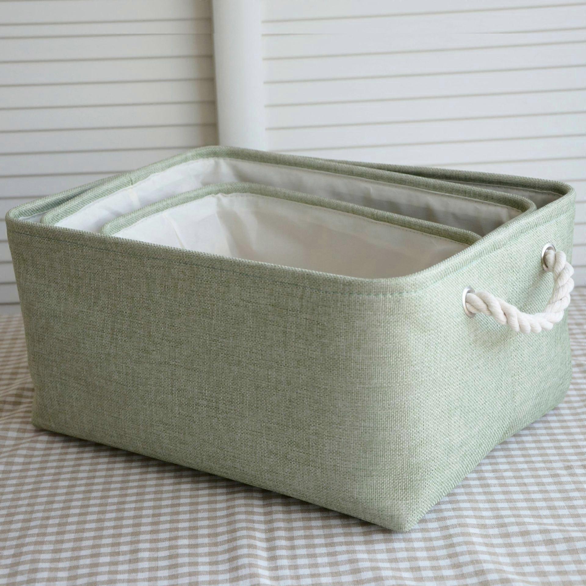A Storage Basket Made of Cotton and Linen, Foldable, Storage Basket With Handle 30 * 20 * 16cm (Blue)