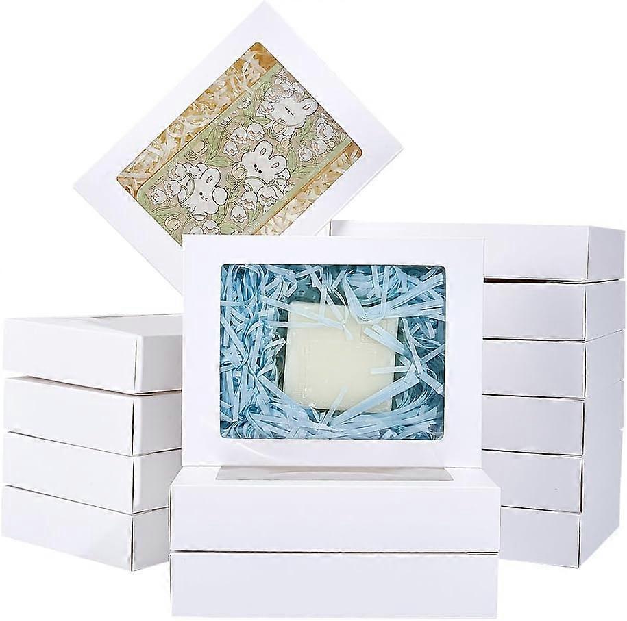 24 Pcs Paper Boxes with Window Treat Boxes 6.9x5.3x1.4 Inch Bakery Boxes with PVC Visible Window Gift Packaging Boxes for Wedding Gift Soap Cookies an