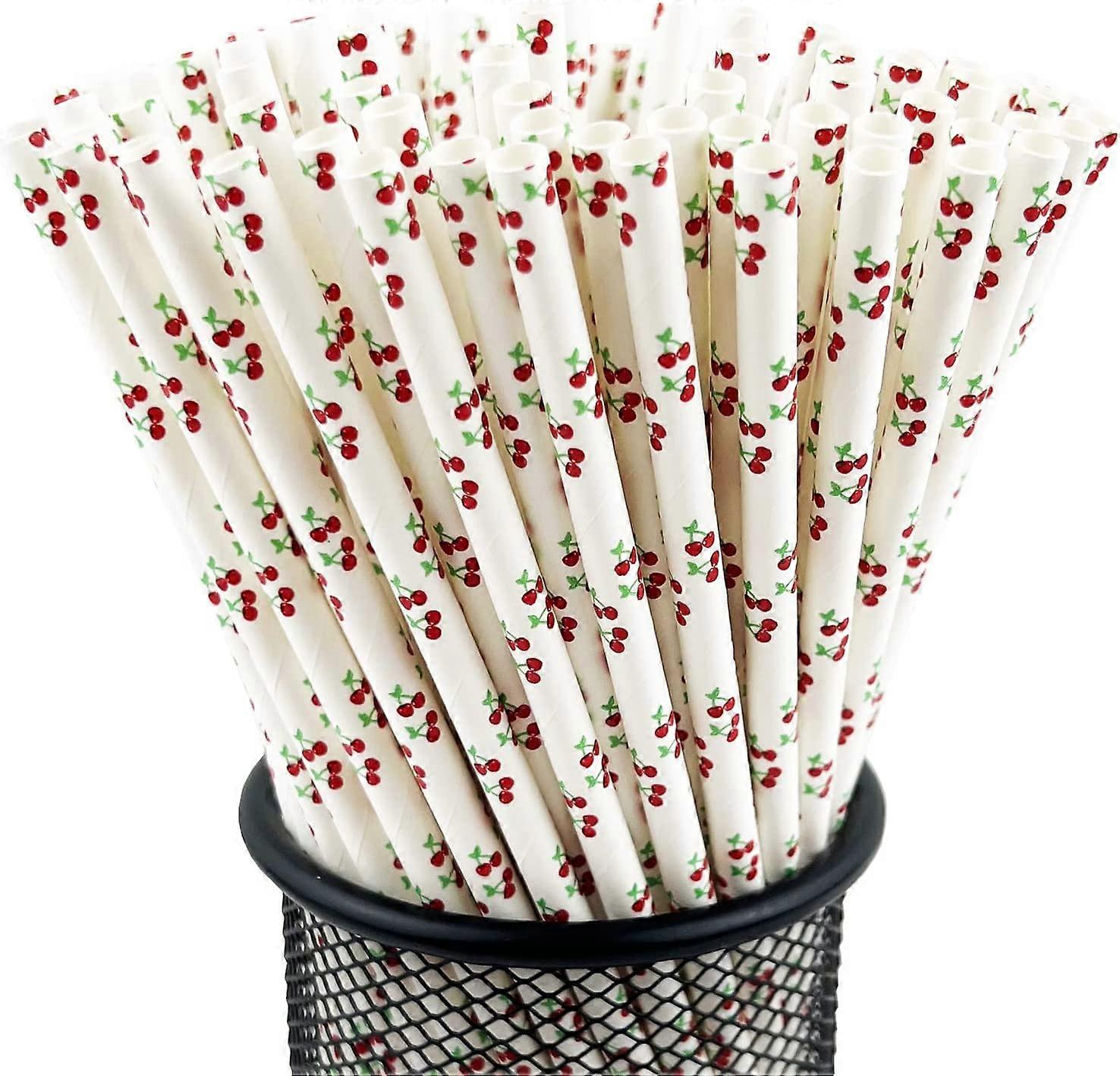 Disposable Drinking Fruit Paper Straws, Pack 100 Cherry