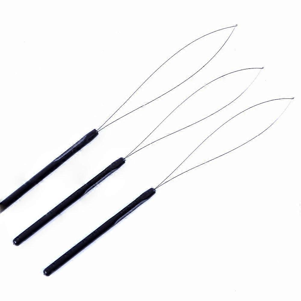 3Pcs Black Hair Extension Loop Needle Threader Pull Hook Tool Kit