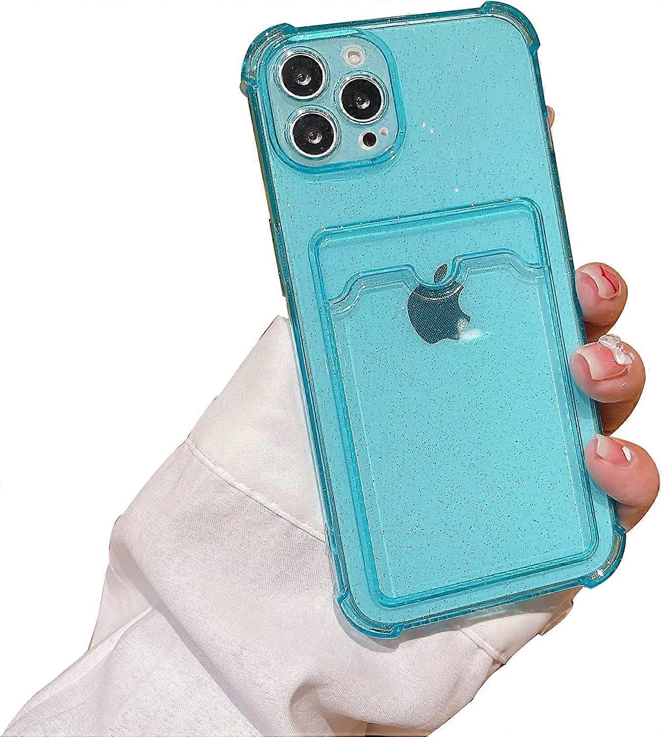 Clear Glitter Wallet Phone Case for iPhone 13 Pro Max 5G Slim Fit Card Slot Case Protective Soft TPU Shockproof Case with Cute Card Holder for Apple i