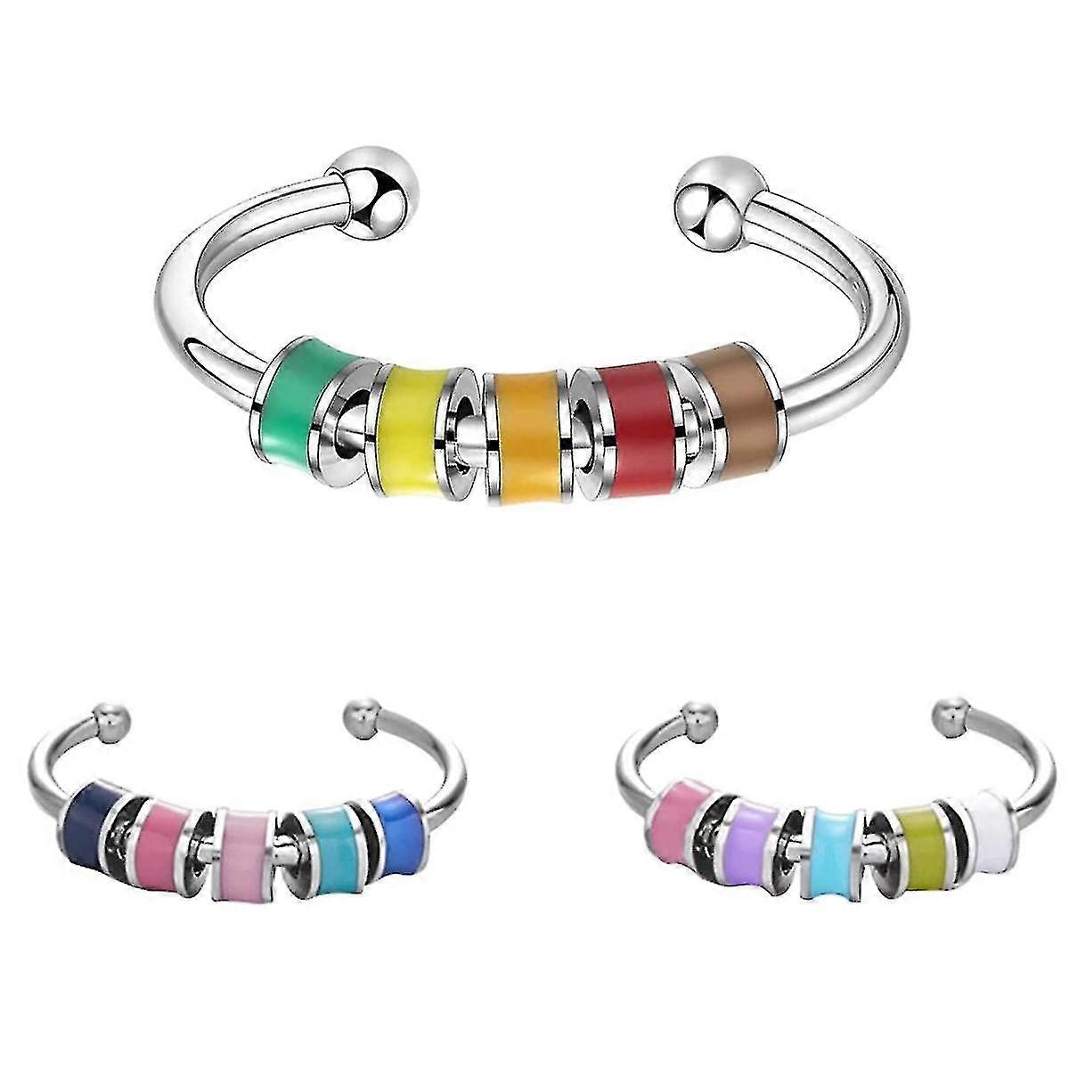 Fidget Ringe für Angst für Frauen, 3pcs Emaille Spinning Angstringe mit Perlen, zu meinem einstellbaren A