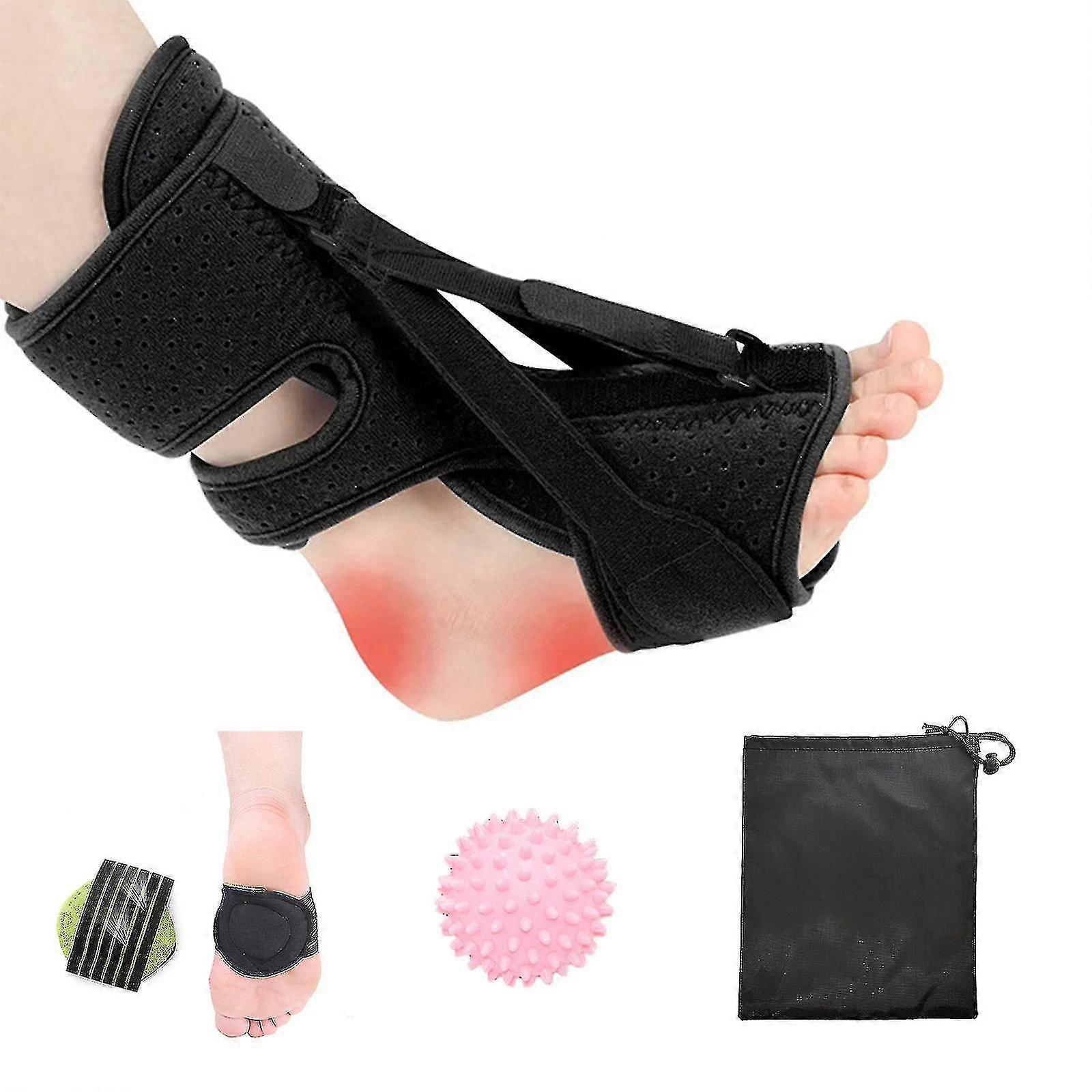 Black Plantar Fasciitis Night Splint With Arch Pad And Drawstring Bag For Foot Massager