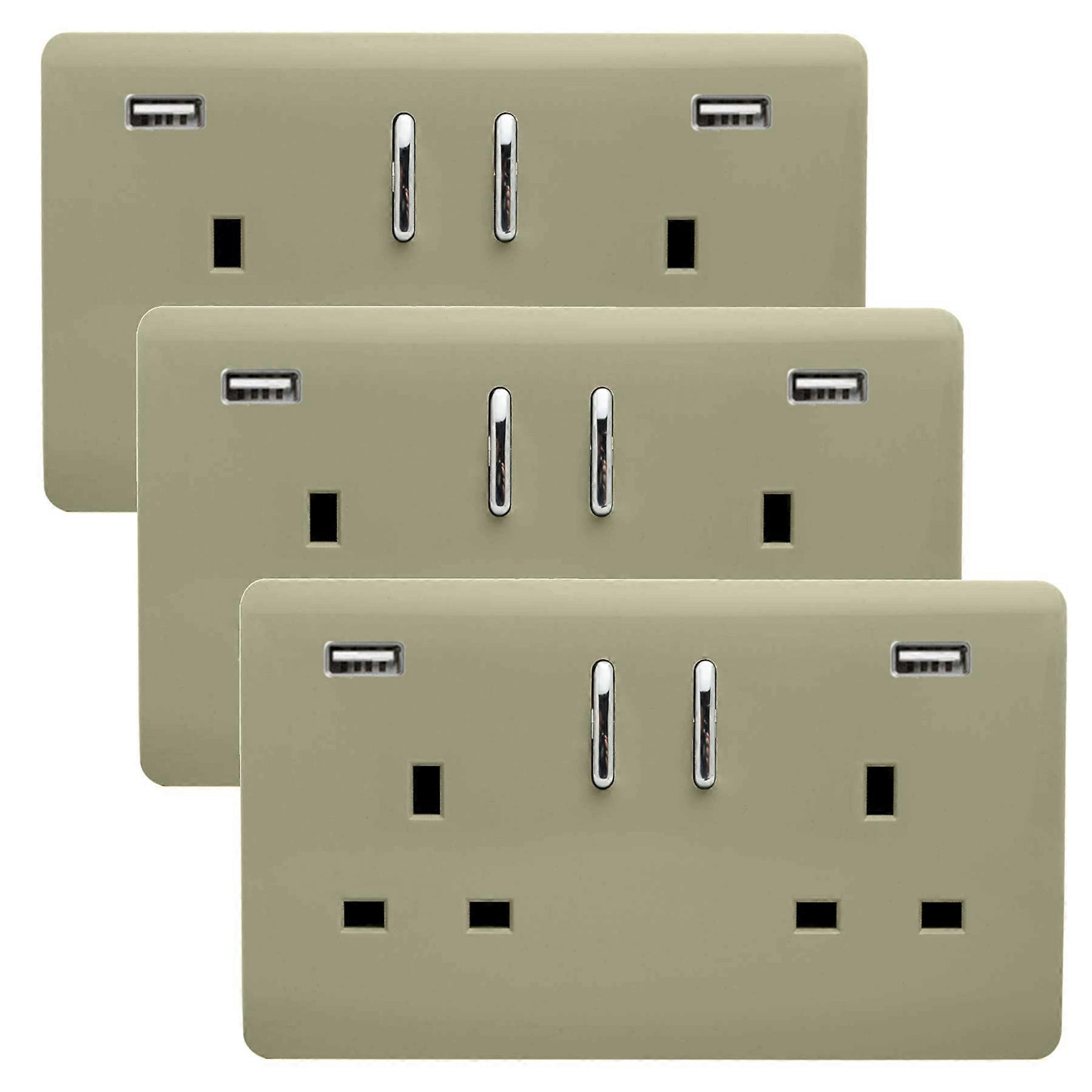Trendi Switch 2 Gang Artistic Modern Glossy 13 Amp 2 x 3.1mA USB Switched Plug Socket Chapagne Gold