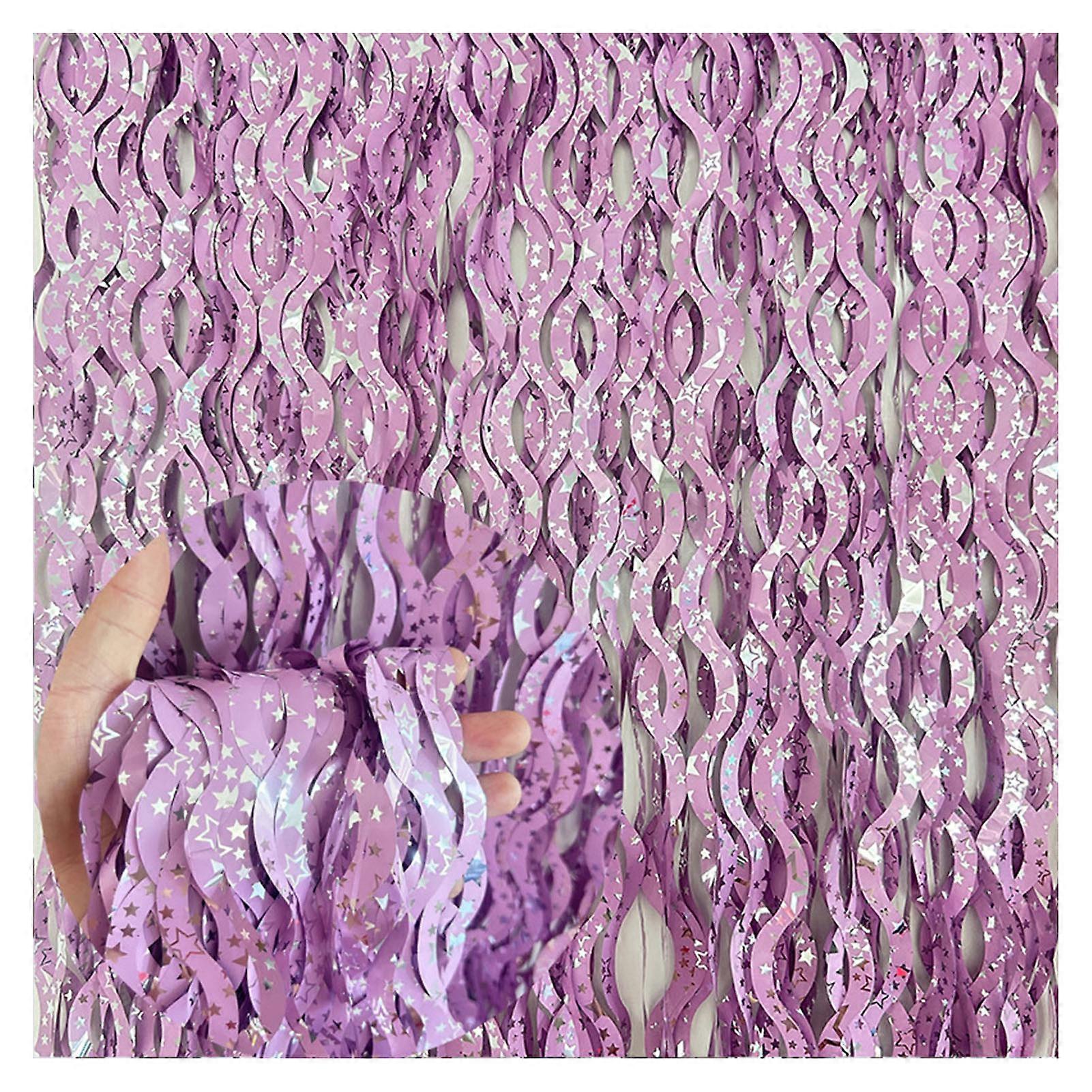 3Pcs Wavy Tinsel Foil Fringe Rain Curtain Star Print Wave Shape Rain Curtain Photo Booth Props Mermaid Birthday Party Decorations