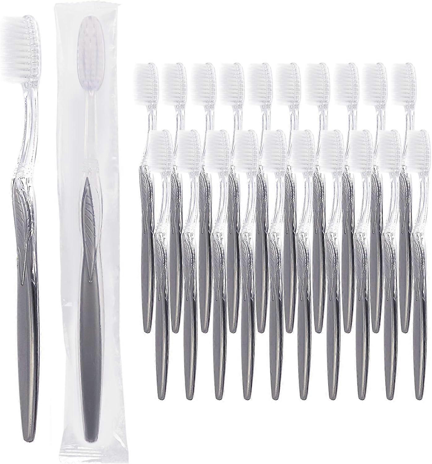 Grey Handle Toothbrush, Bulk Disposable Toothbrushes Individually Packaged for Travel, Hotel (20)