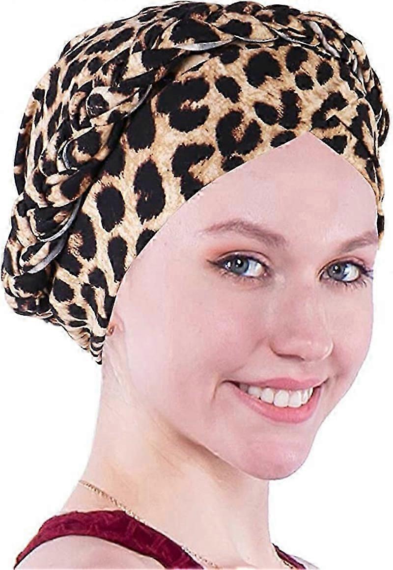 Lait soie imprimé tresse embout perte de cheveux capuche chapeau torsadé tresse couvre-chef (imprimé léopard)