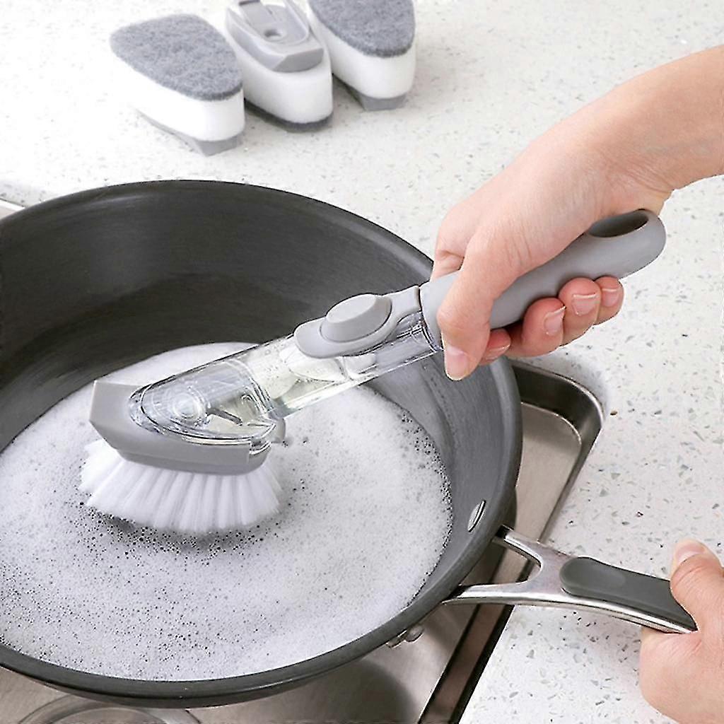 Dual Purpose Kitchen Cleaning Brush Sponge Dishwasher Automatic Liquid Dispenser Pot Cleaning Tool,9693
