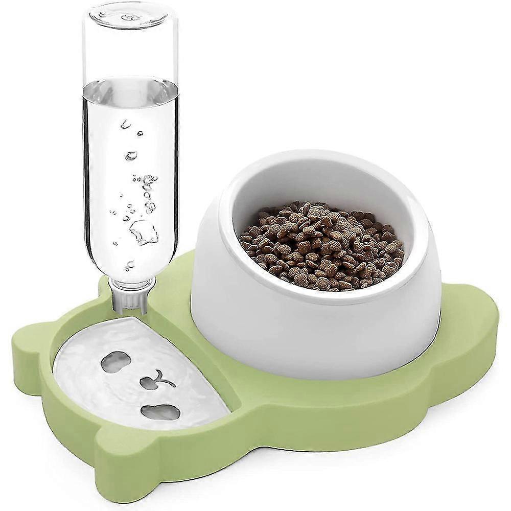 TiltedFood And Water Bowl Set, Raised CeramicBowl With Automatic Water Dispenser Bottle Style3