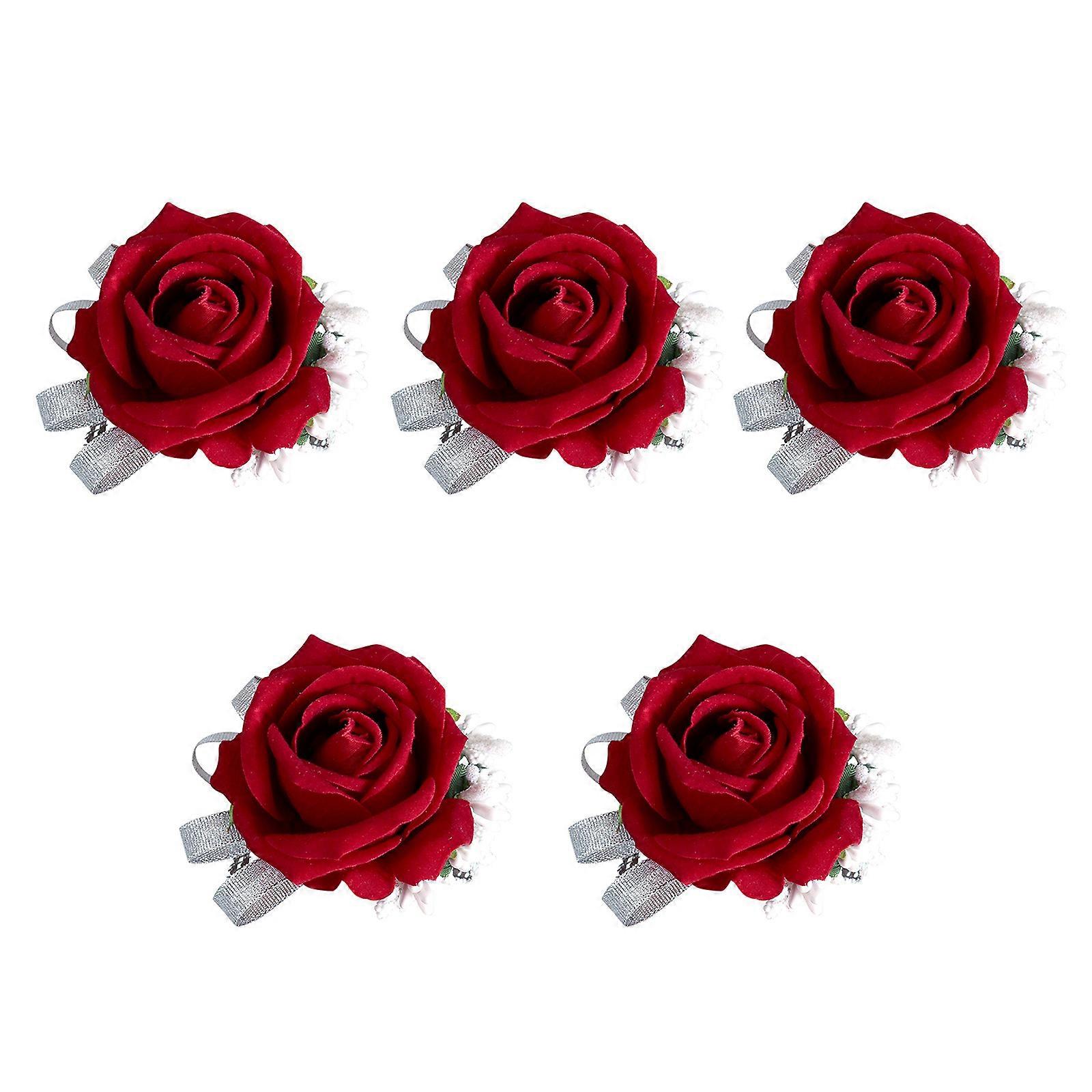 Lot de 5 bracelets et corsages de roses pour mariage, demoiselle d'honneur, enterrement de vie de jeune fille, boutonnière pour cérémonie, anniversaire, bal de fin d'année