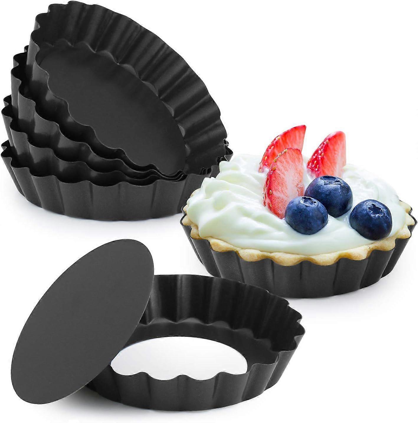 Set of 6 4 Quiche Pans with Removable Bottom, Non-stick, Fluted Sides, Mini Tart Pans