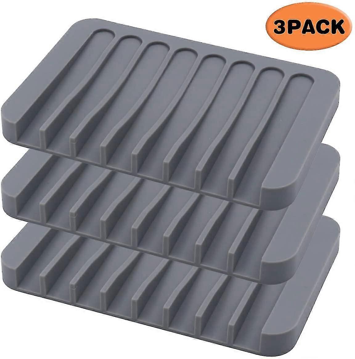 سيليكون صابون صحن صابون التوفير شلال مضاد للانزلاق تصميم حامل صابون للاستحمام مطبخ حمام سهل التنظيف سيليكون مرن 3 حزم ، رمادي