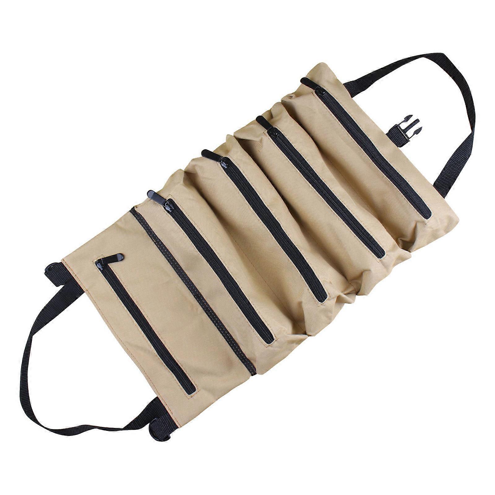 Tool Roll Bag Heavy Duty Tool Organizer Multi pocket Durable Canvas Pouch for Wrenches Sockets, Screwdrivers Carry Case khaki