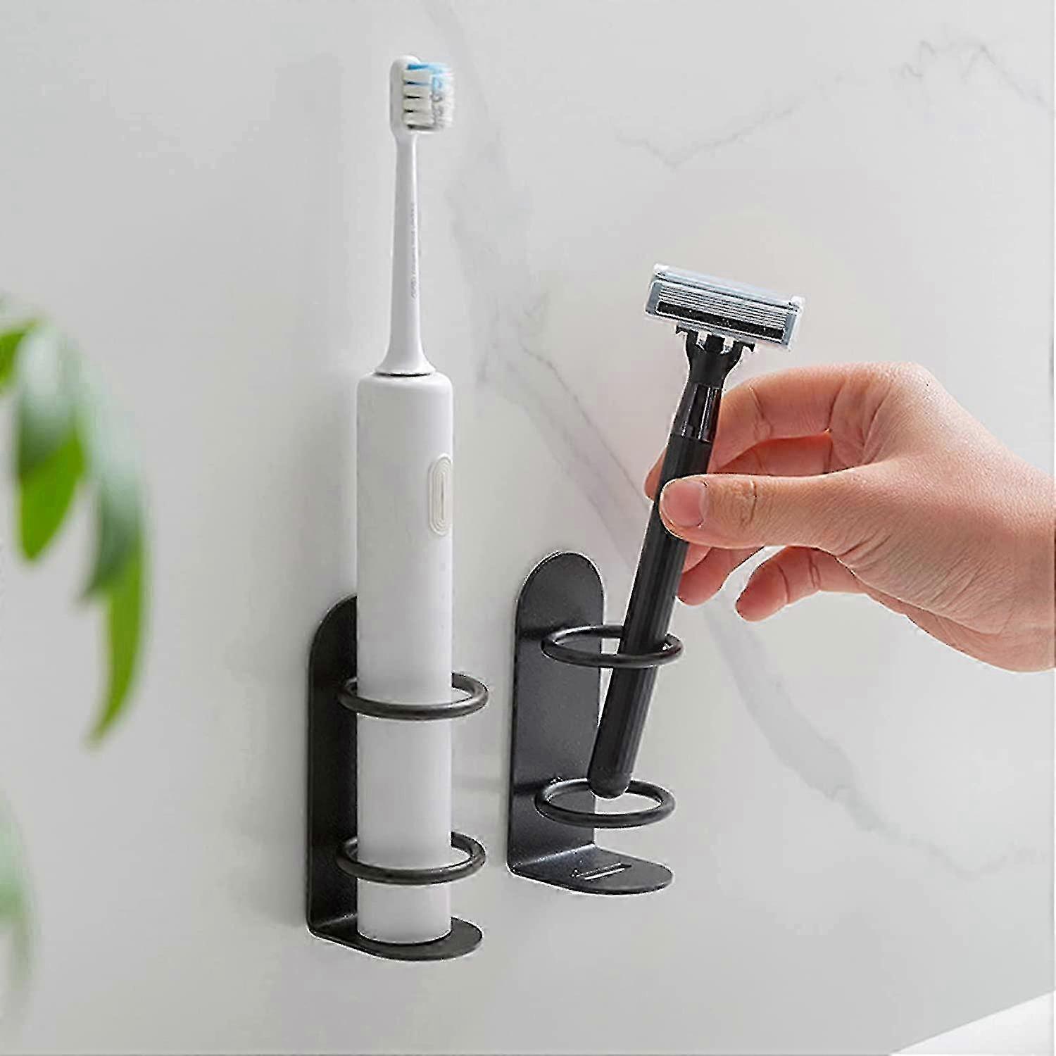 Adhesive Wall-Mounted Electric Toothbrush Holder 2-Pack, Black Bathroom ...