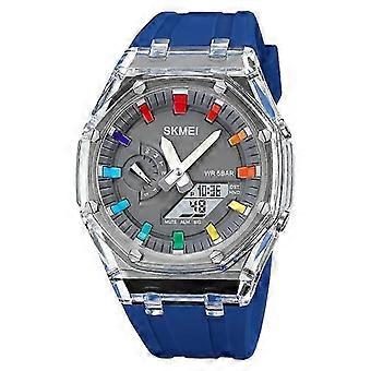 Skmei Reloj Impermeable para Hombre Cuenta Regresiva Cronómetro Led Movimiento Electrónico Reloj de Pulsera 5Despertador 2 Relojes Digitales 2100 azul