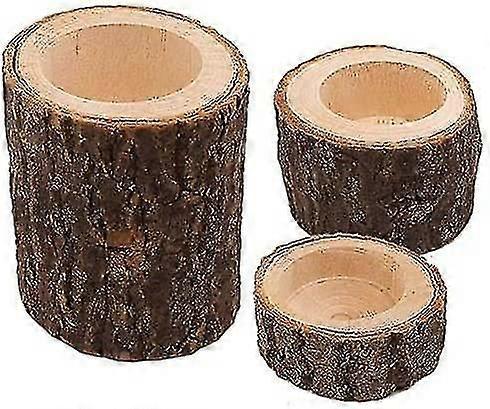 Set Of 3 Wooden Tea Light Holders