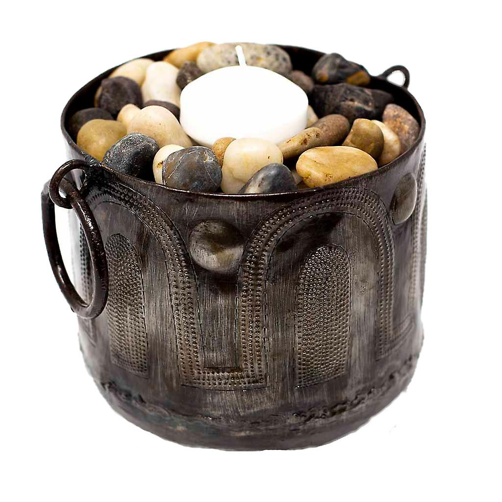 Hammered Metal Container with Round Handles Croix des Bouquets