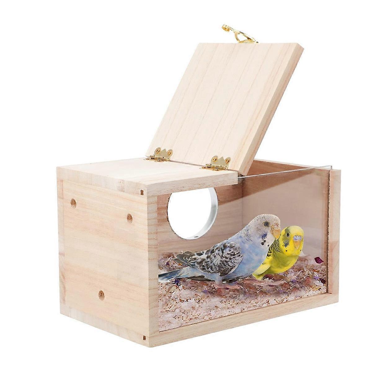 Parakeet Nesting Box Transparent Bird House for Cage Wood Breeding Box for Parrot Parakeet Cockatiel
