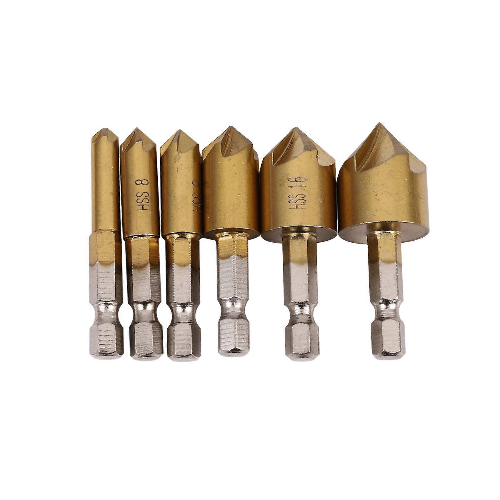 6 x 1/4inch Hex HSS Countersink Drill Bit Set Chamfer Cutter 6-19
