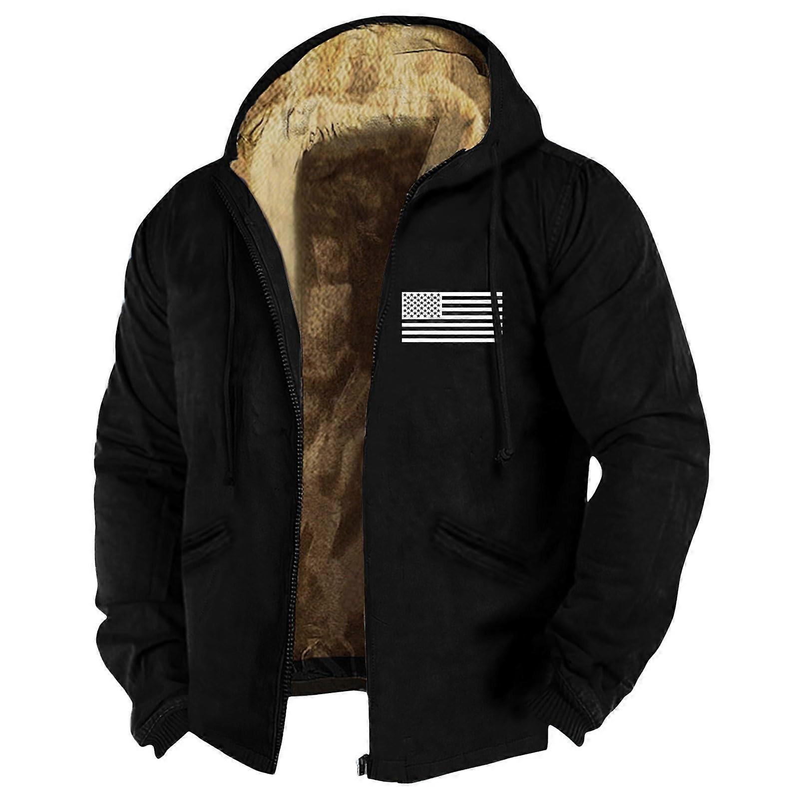 Graphic Fleece Fur Lined Oversized Coat for Men in Winter