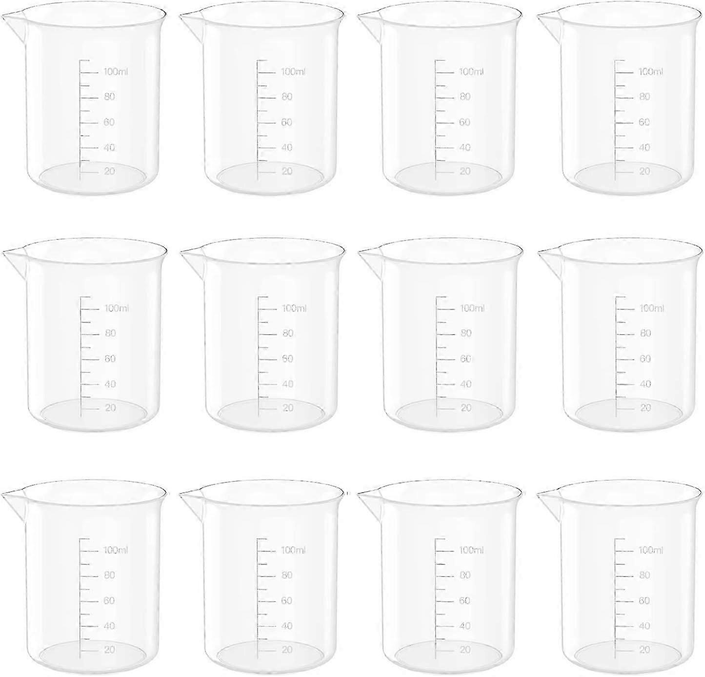 12 Pcs 3.4 Oz Transparent Lab Measuring Cup, 100ml Plastic Beaker Cups, for