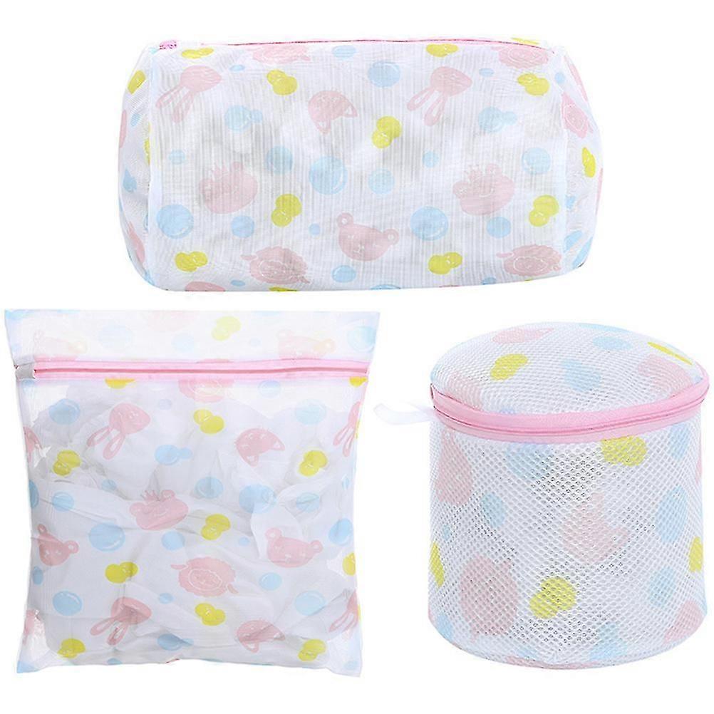 3Pcs Mesh Wäschesäcke Kleidung Waschbeutel Reißverschluss Waschmaschinentaschen