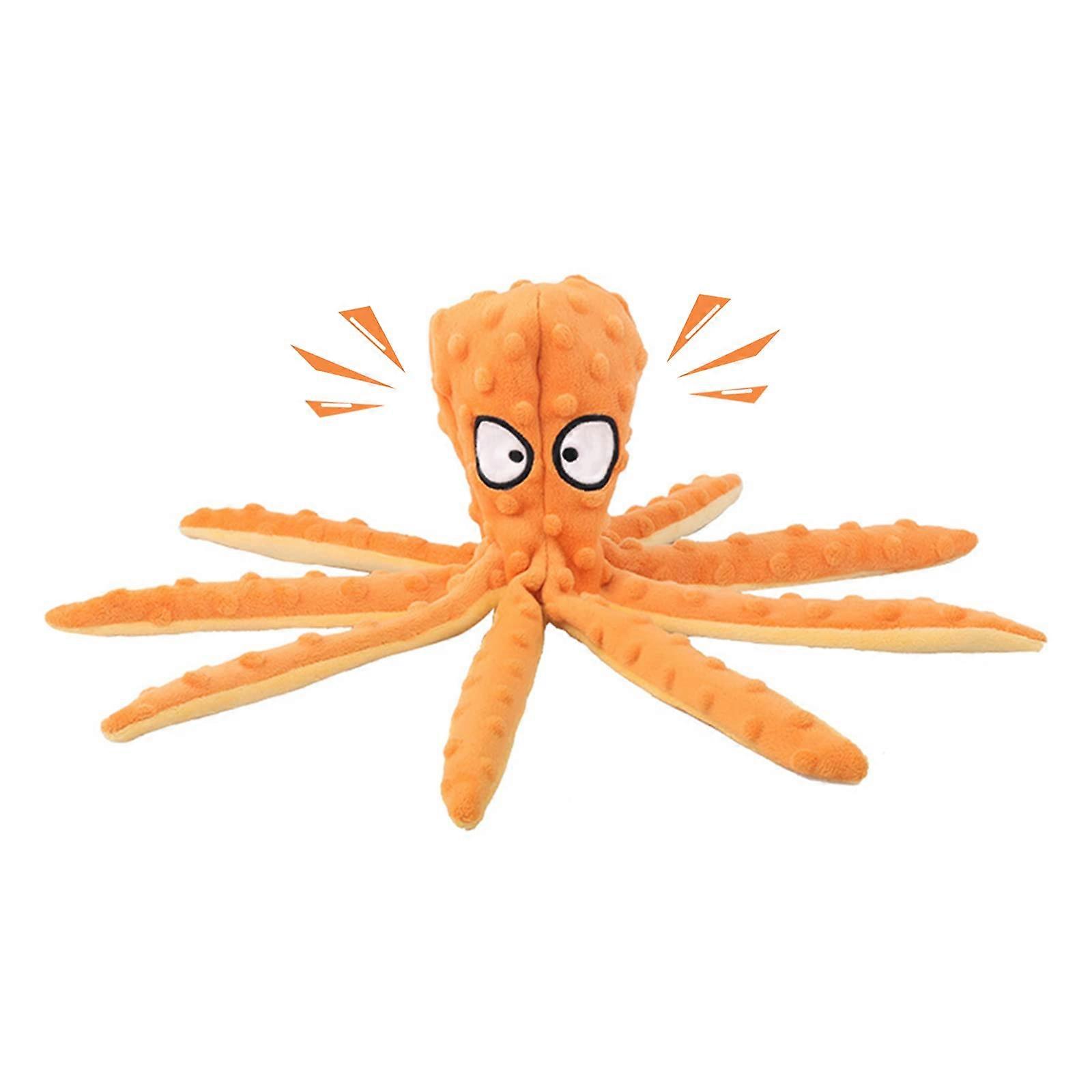 Octopus Dog Chewing Toy for Small and Medium Dogs, Plush with Wrinkle Paper Legs, Velvet Interactive Teeth Toy - Orange
