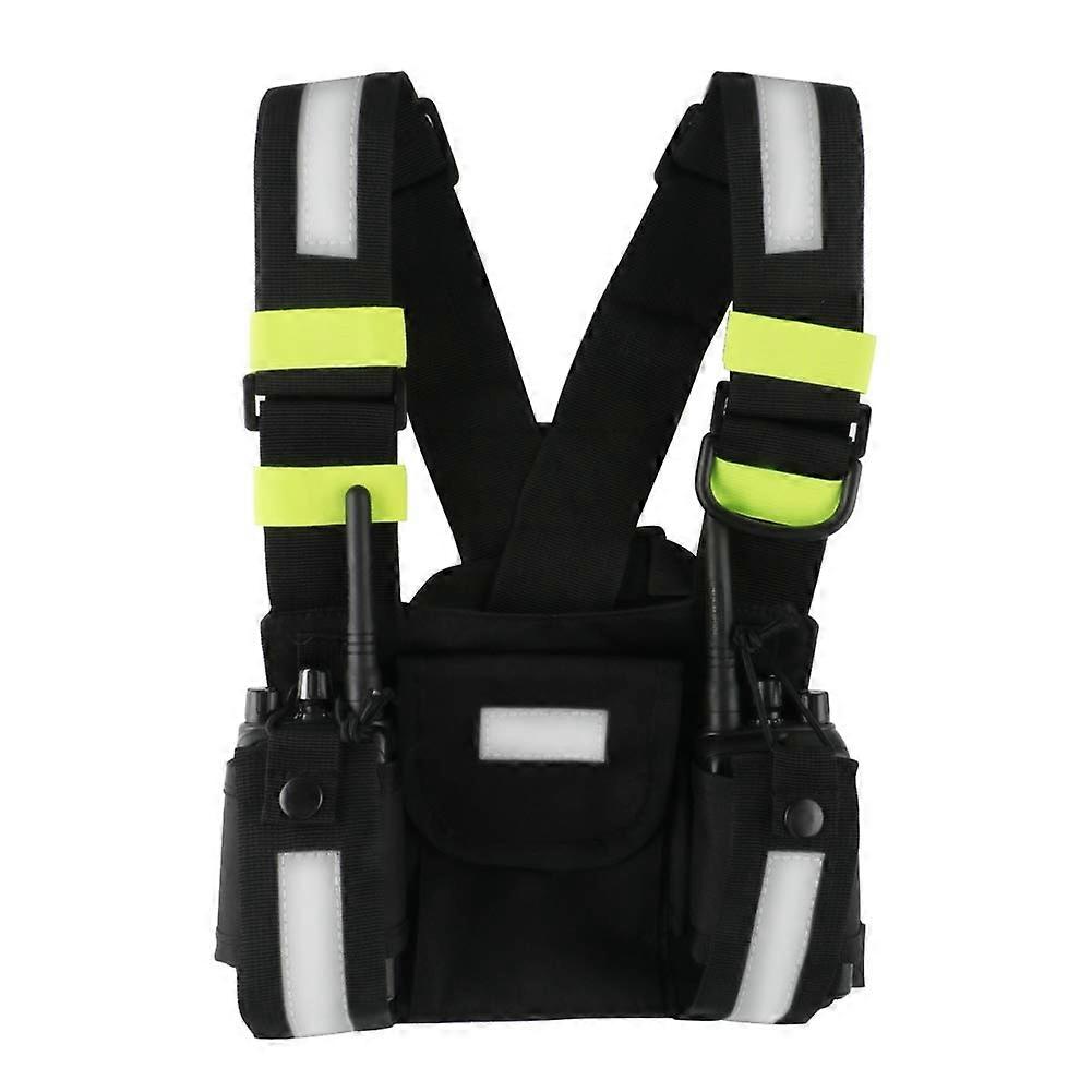 Fluorescent 2 Way Radios Harness Chest Case with Front Pouches Zipper Bag for Universal Walkie Talkies Accessories Green
