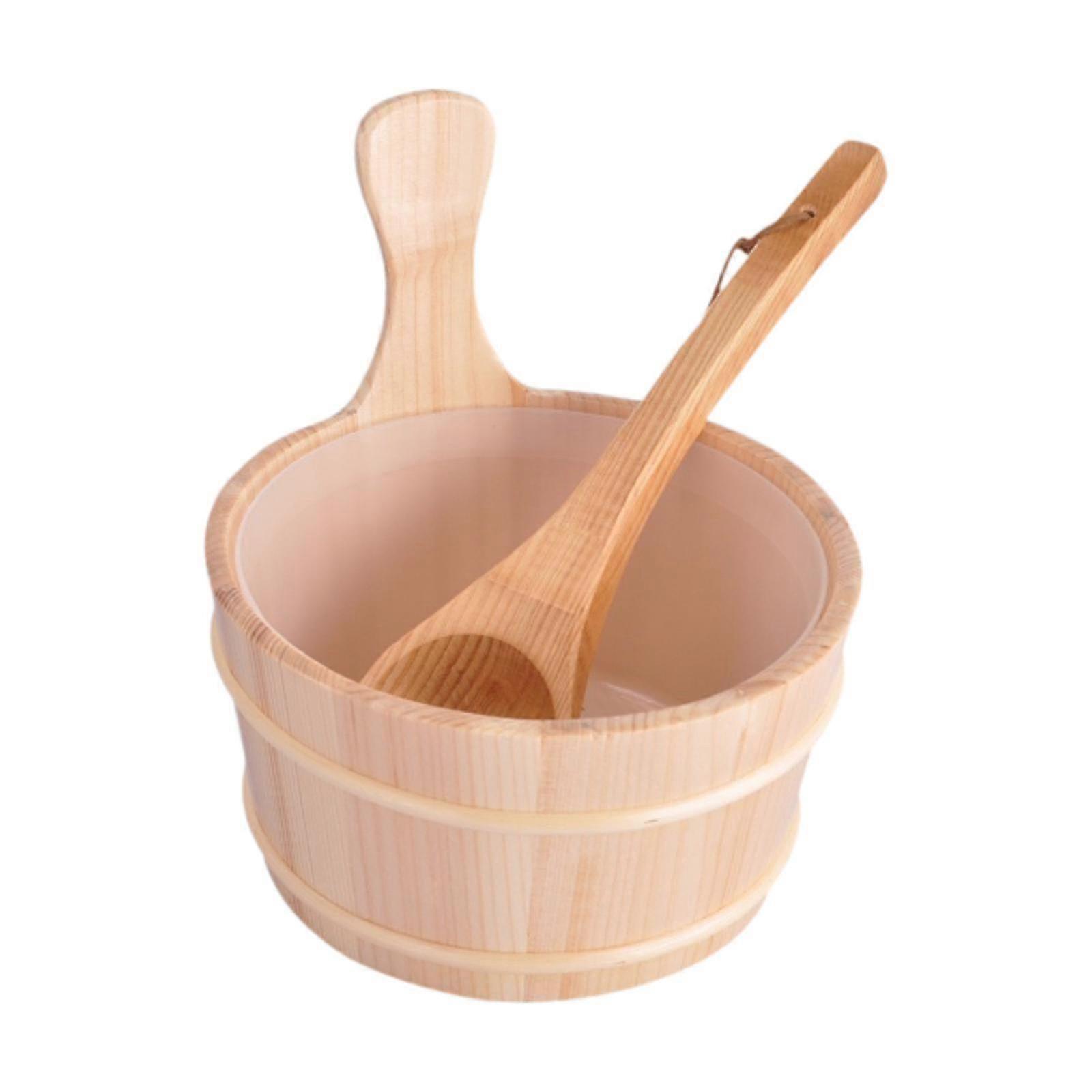 Bastuhink och slev i trä 4L för ångbastutillbehör, badutrustning för spa