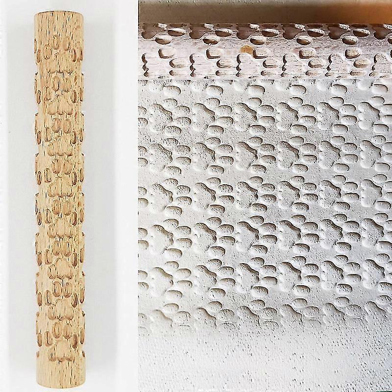 1pc Wooden Texture Rolling Pin Ceramic Pottery Art Embossed Rod Flower Pattern Mud Roll Roll Reliefs Clay Tools Stone Diy Baking