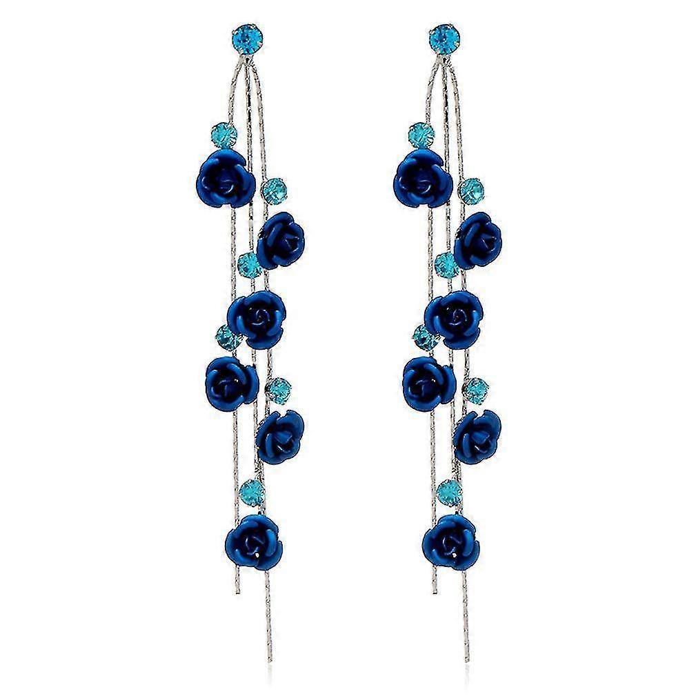 Earrings Flower Blue Alloy Ear Studs For Wedding