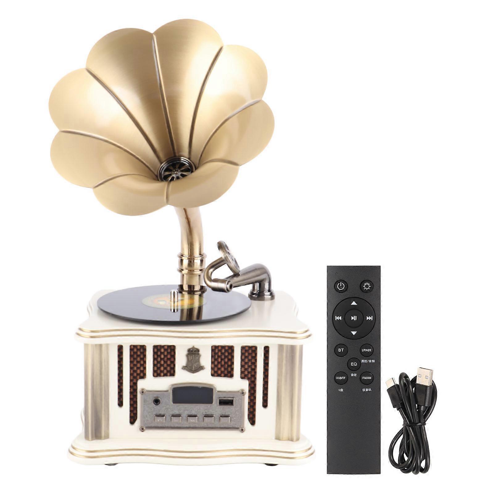 Vintage Gramophone Bluetooth Type C Rechargeable BT5.0 Mini Retro Phonograph Wireless Speaker with FM Function