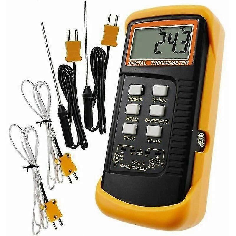 Type K Thermometer with 1300C Thermocouple Sensor (C, F and K with 4 Thermocouples (Hardwired and Stainless Steel) Edition