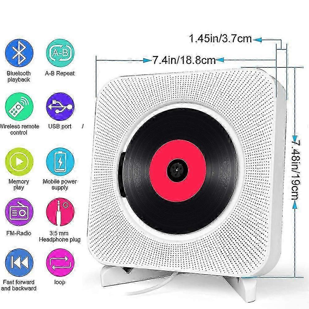 Portable Cd Player With Bluetooth, Wall Mountable Cd Music Player Home Audio With Remote Control Fm Radio Built-in Hifi