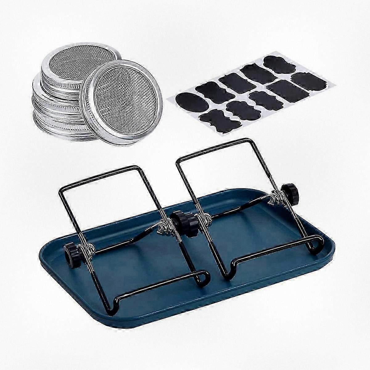 Sprouting Kit, 4 Pieces of Stainless Steel Sprouting Lids, 2 Sprouting Stands, Sprouting Tray with Label Stickers, Perfect for Home Garden U