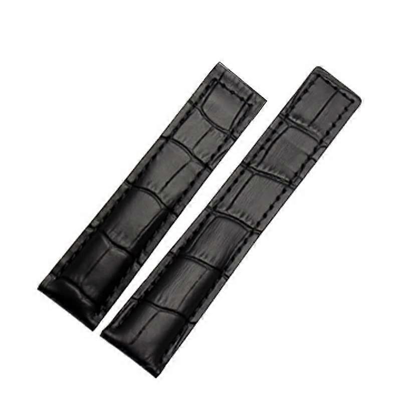Cowhide Watch Band for TAG Heuer Carrera 20mm Black No Buckle