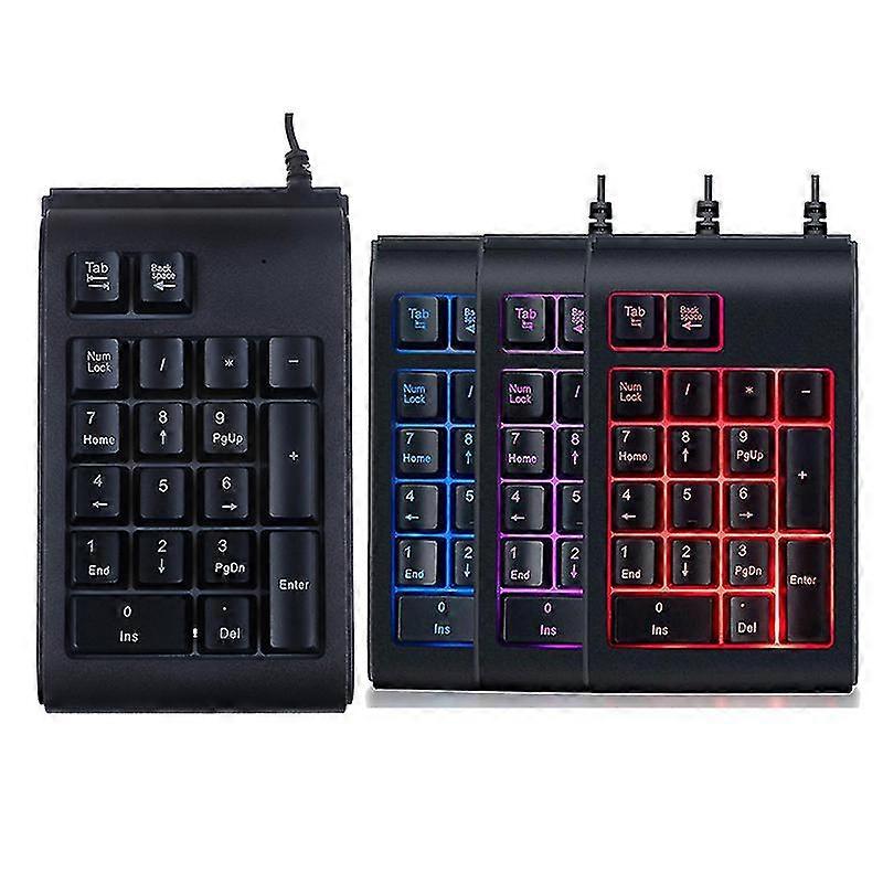 Mini teclado numérico com luz de fundo LED Teclado mecânico de 19 teclas Teclado numérico com fio USB