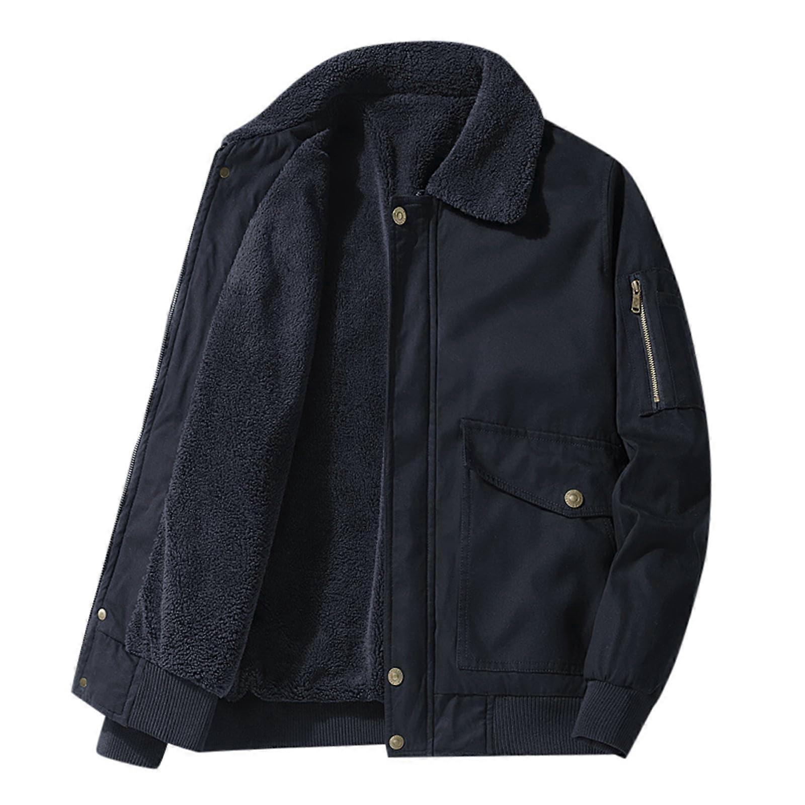 Winter Coat Men's Wool Thick Fleece Lining Parka Transition Jacket A3 navy XL