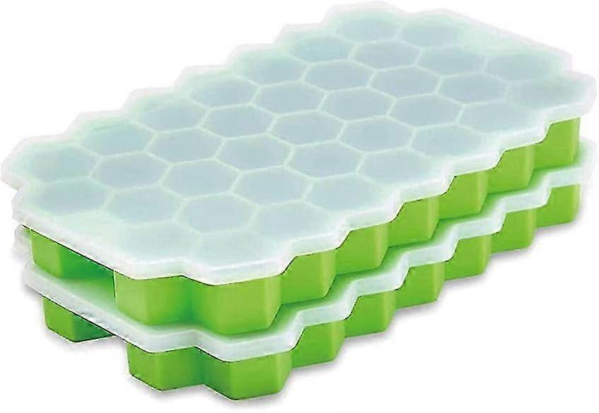 2 pack silicone ice cube molds with lid, bpa free, whiskey, cocktail, stack p