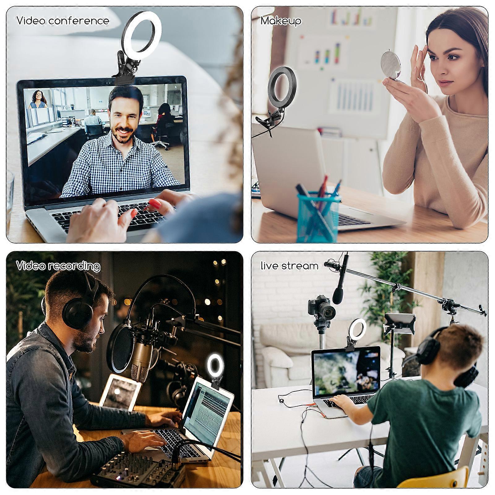 RGB Ring Light with Clamp for Desk - Adjustable Brightness & Color for Video Calls